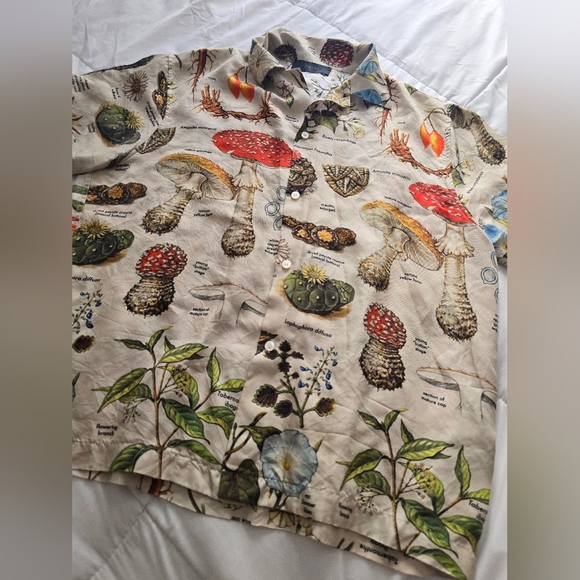 RARE Amiri Mushroom short sleeve psychedelic Button Polo Shirt 100% Silk - Picture 4 of 13